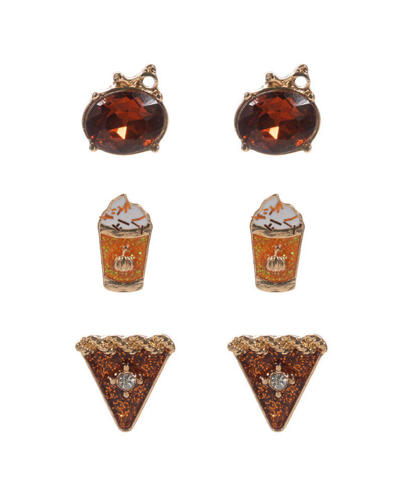 Pumpkin & Latte & Pumpkin Pie 3 Set Hypo Earring - 0.75"