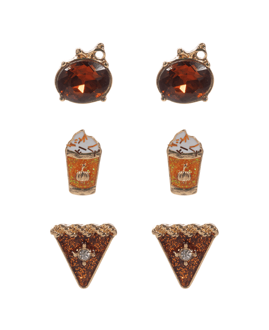 Pumpkin & Latte & Pumpkin Pie 3 Set Hypo Earring - 0.75"