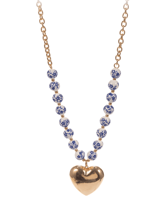 Puffy Heart Ceramic Bead Short Necklace - 17"