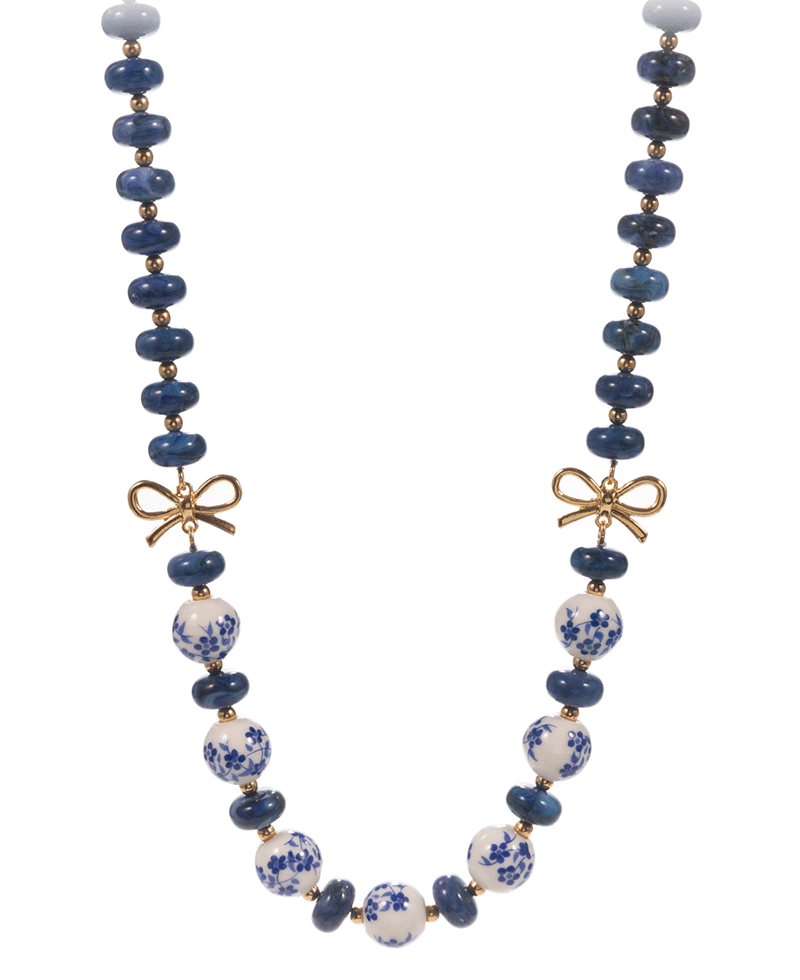 Multi Bead w/ Ribbon Short Necklace