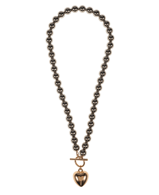 Puffy Heart Metal Beads Short Necklace - 17"