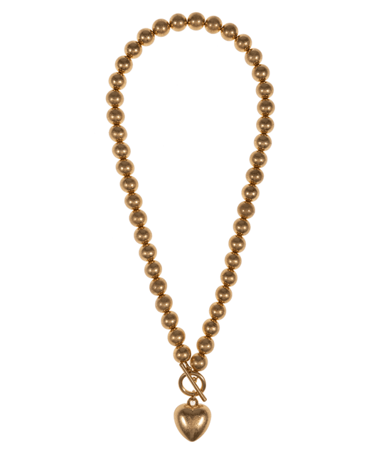 Puffy Heart Metal Beads Short Necklace - 17"