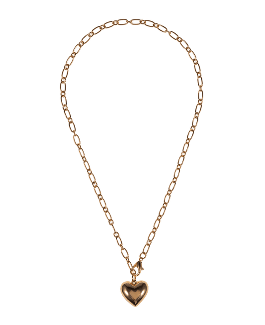 Puffy Metal Heart Short Necklace - 18"