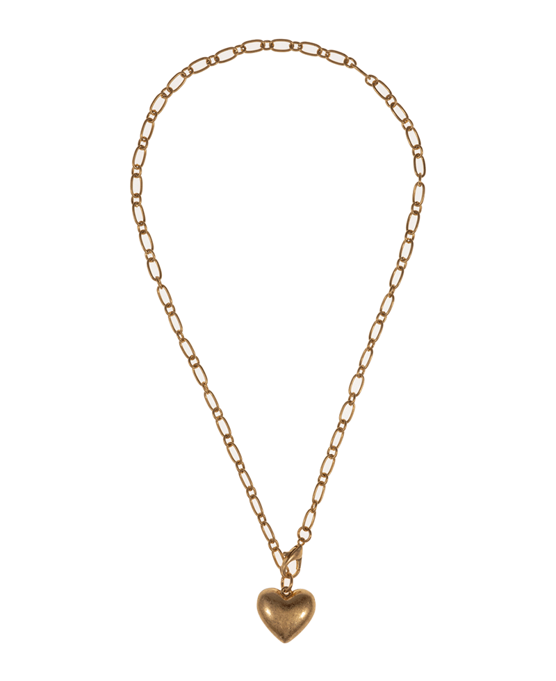 Puffy Metal Heart Short Necklace - 18"