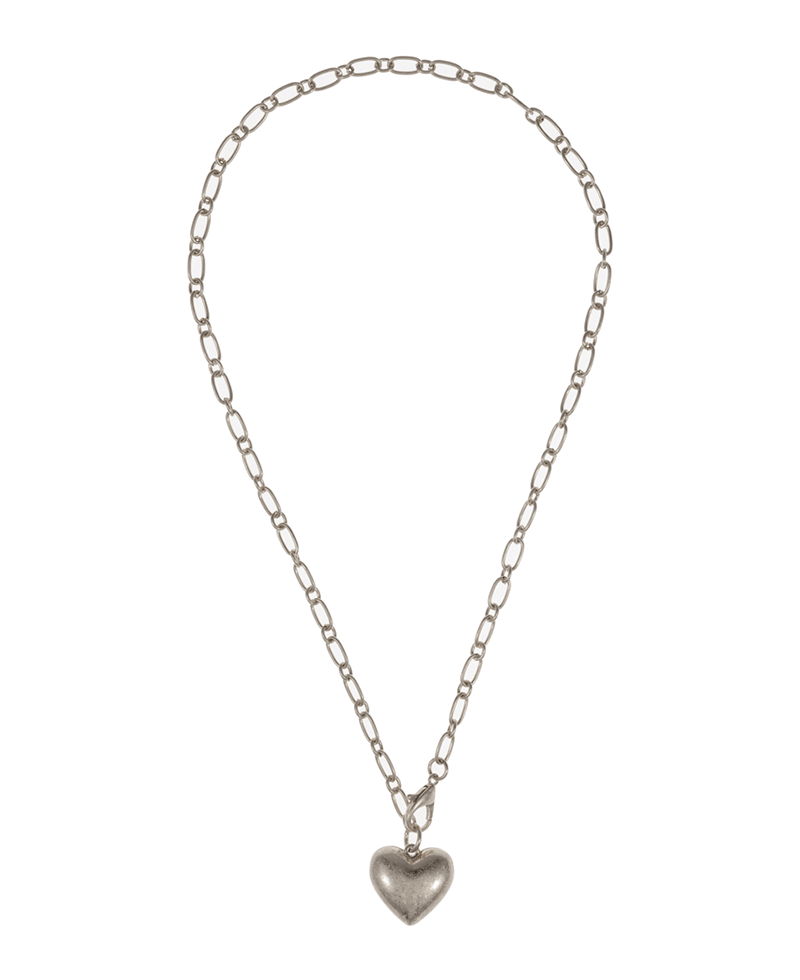 Puffy Metal Heart Short Necklace - 18"