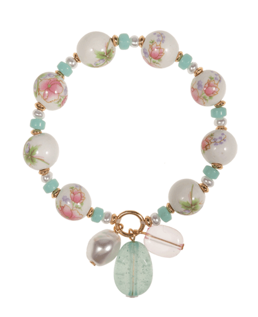 Ceramic Beads w/ Resin & Pearl Charms Bracelet