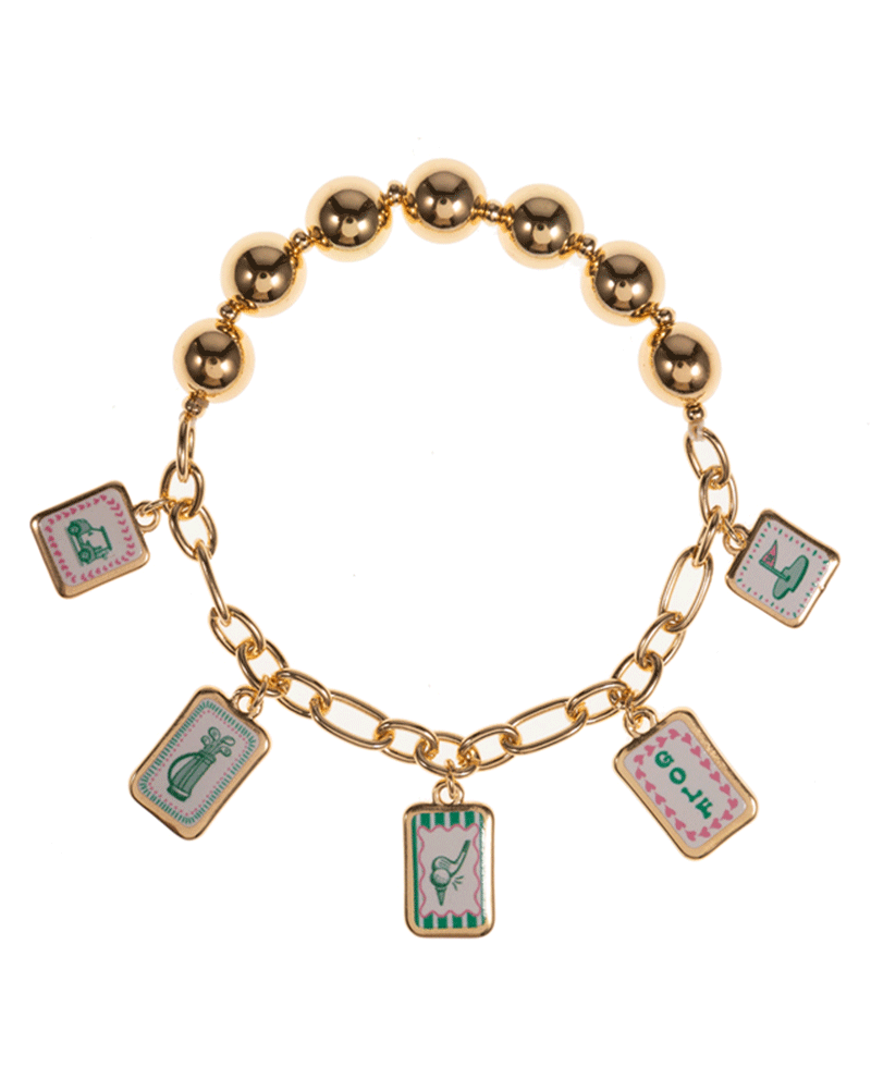 Golf Themed Pattern Printed Metal Charms Bracelet