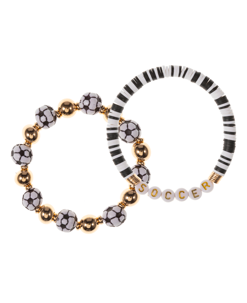 Soccer Themed Beaded Stretch Bracelet