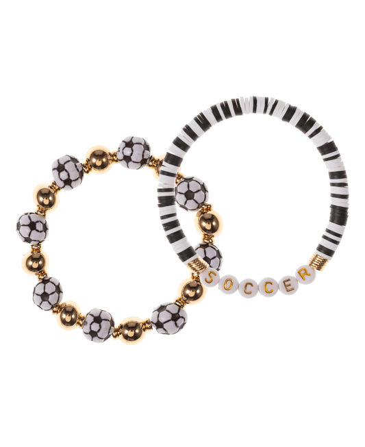 Soccer Themed Beaded Stretch Bracelet