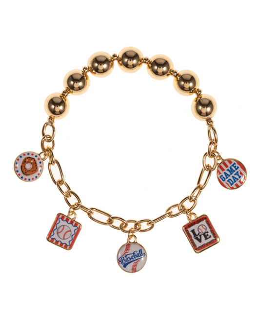 Baseball Themed Enamel Charms Stretch Bracelet