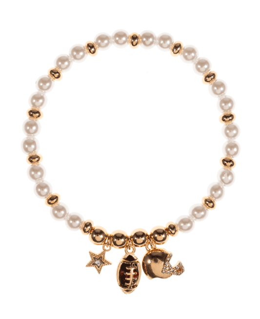 Football Icon Charms Pearl Beaded Stretch Bracelet