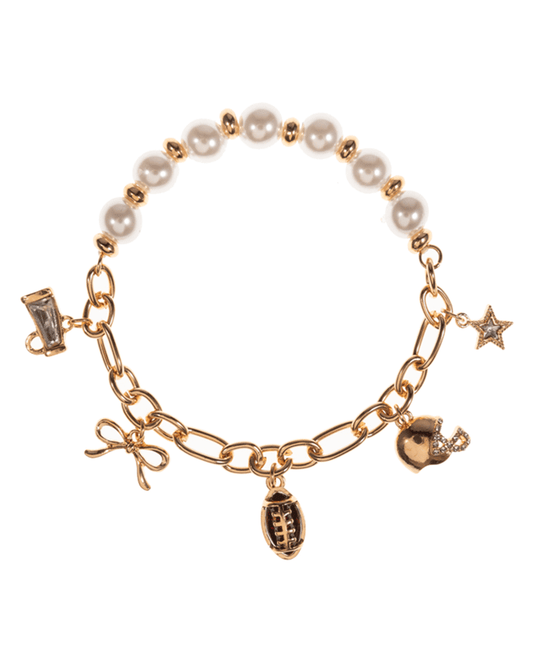 Football Icon Charms Chain & Pearl Beaded Bracelet