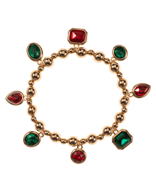 Christmas Color Mixed Glass Stone Dangle Bracelet