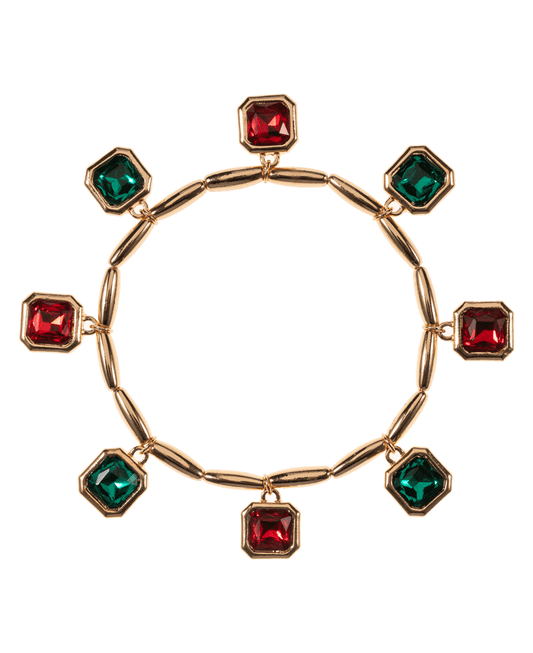 Christmas Color Mixed Glass Stone Dangle Bracelet