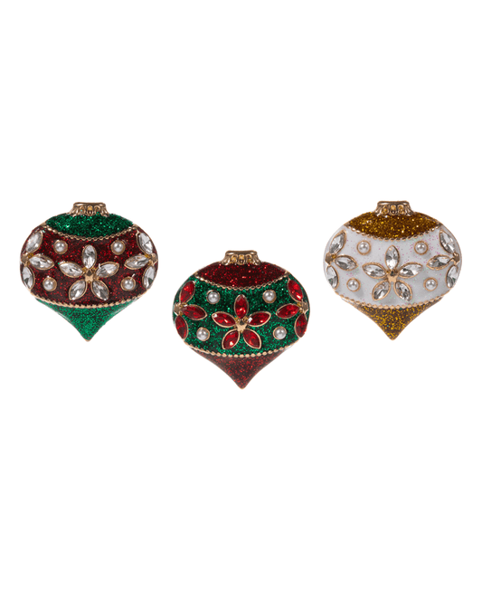 Christmas Ornament Shaped Enamel & Stone Details Brooch