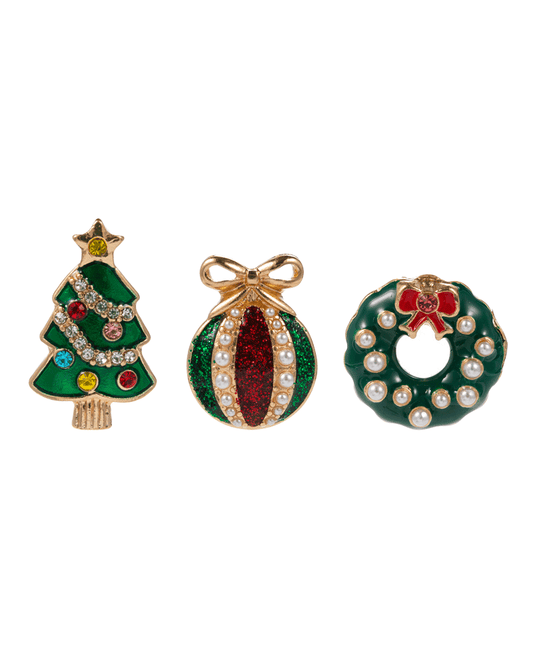 Mixed Christmas Icons Color Enamel 3 Set Brooch - 1.0"