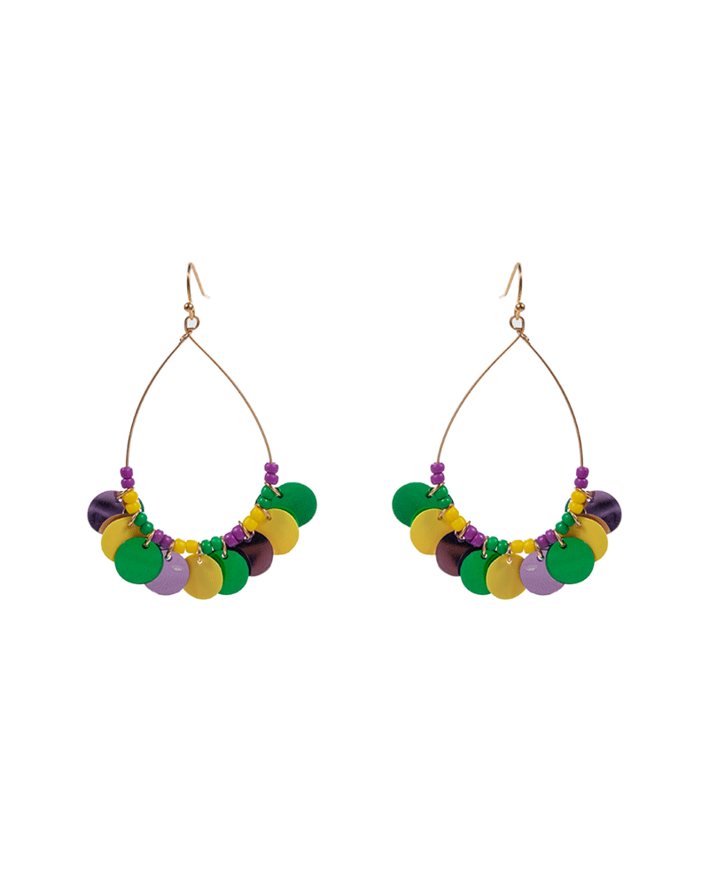 Teardrop Mardi Gras Color Beads Earring - 2.75"