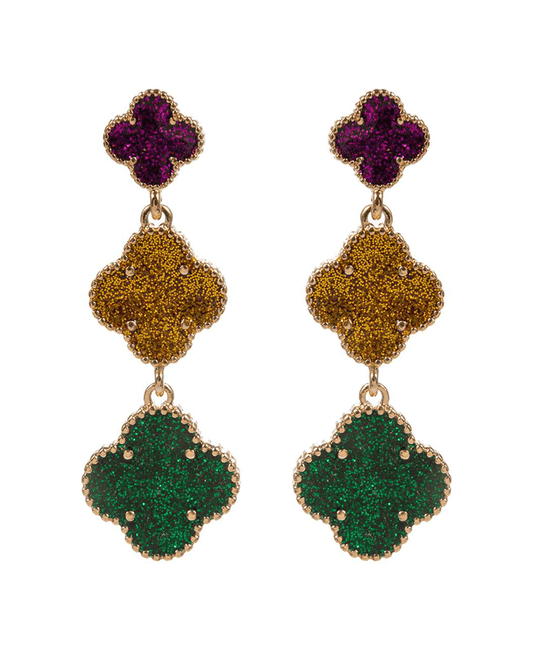 Clover Mardi Gras Color Enamel Hypo Earring - 2.5"
