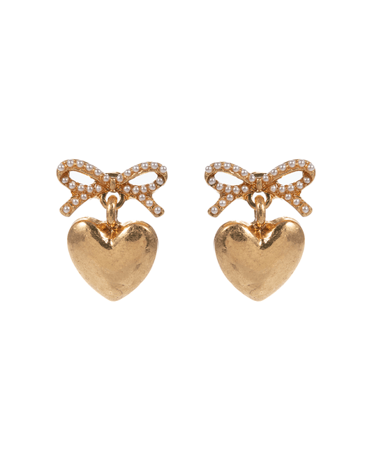 Bow w/ Heart Hypo Titanium Post Earring - 0.75"