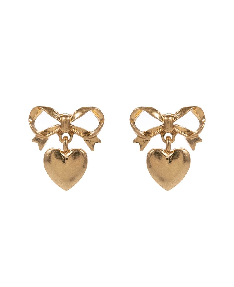 Bow w/ Heart Hypo Titanium Post Earring - 1.0"