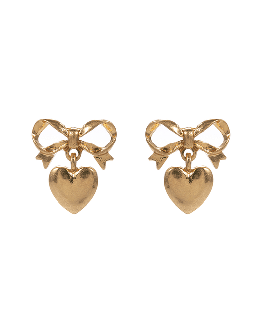 Bow w/ Heart Hypo Titanium Post Earring - 1.0"