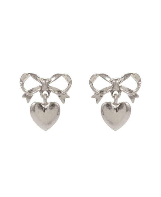 Bow w/ Heart Hypo Titanium Post Earring - 1.0"
