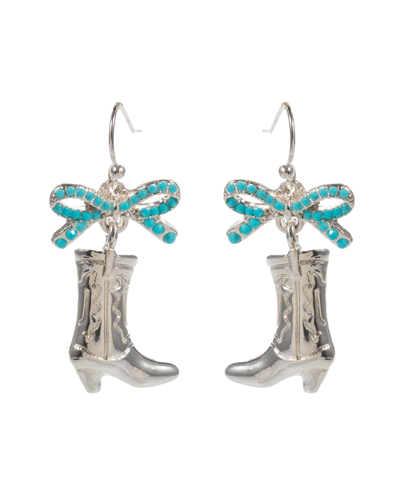 Boots Metal w/ Rhinestone Pave Bow Brass Earring - 1.5"