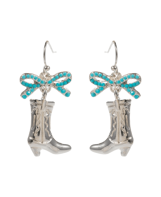 Boots Metal w/ Rhinestone Pave Bow Brass Earring - 1.5"