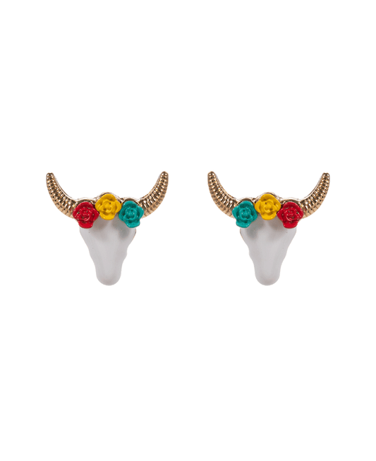 Longhorn w/ Color Coated Flower Hypo Earring - 0.75"
