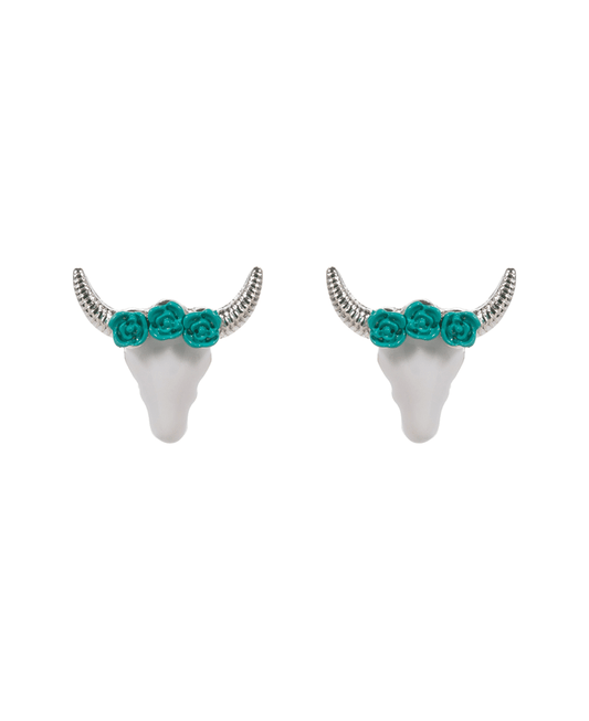 Longhorn w/ Color Coated Flower Hypo Earring - 0.75"