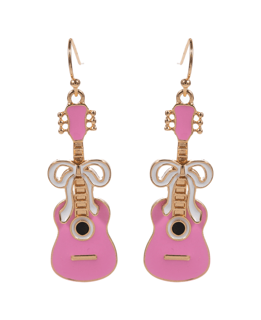 Guitar Enamel w/ Bow Brass Earring - 1.75"