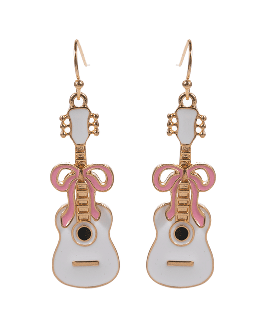 Guitar Enamel w/ Bow Brass Earring - 1.75"