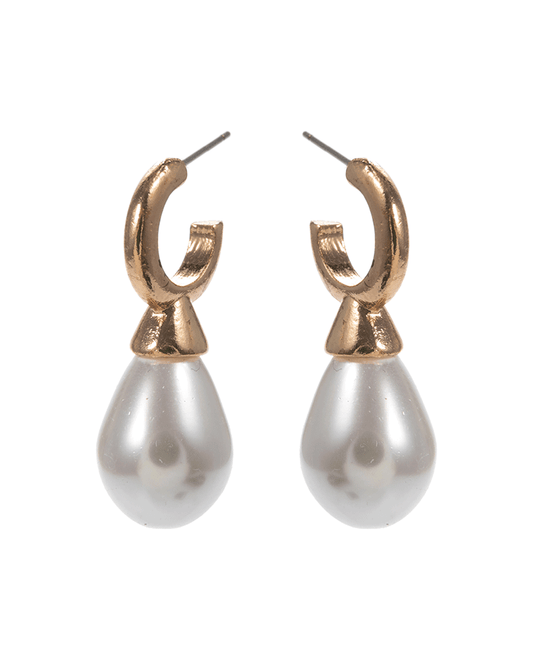 Teardrop Pearl Hypo Titanium Hoop Earring - 1.25"