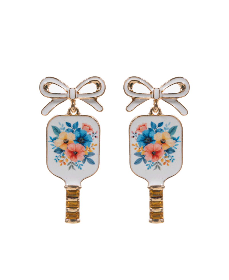 Pickle Ball w/ Bow Enamel Hypo Post Earring - 1.75"