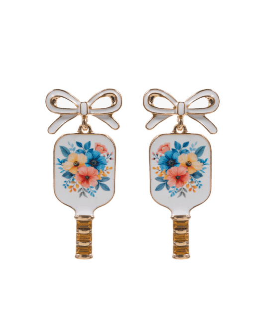 Pickle Ball w/ Bow Enamel Hypo Post Earring - 1.75"