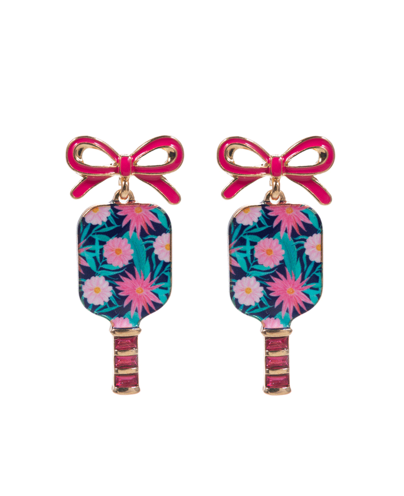 Pickle Ball w/ Bow Enamel Hypo Post Earring - 1.75"