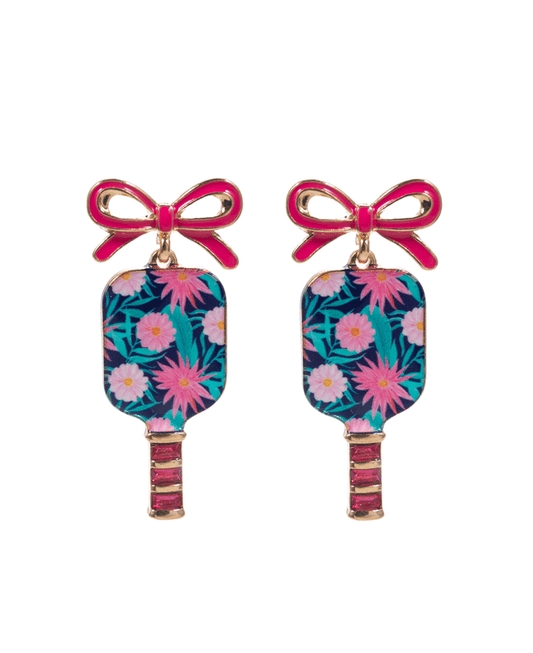 Pickle Ball w/ Bow Enamel Hypo Post Earring - 1.75"
