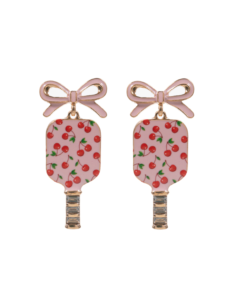 Pickle Ball w/ Bow Enamel Hypo Post Earring - 1.75"
