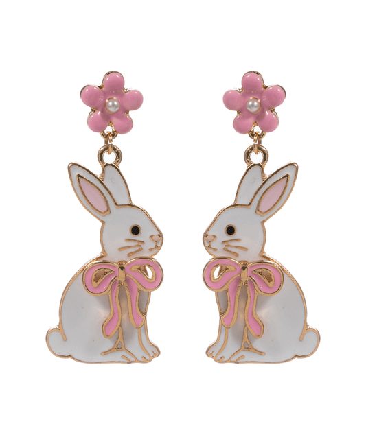 Enameled Rabbit w/ Bow Hypo titanium Post Earring - 2.0"