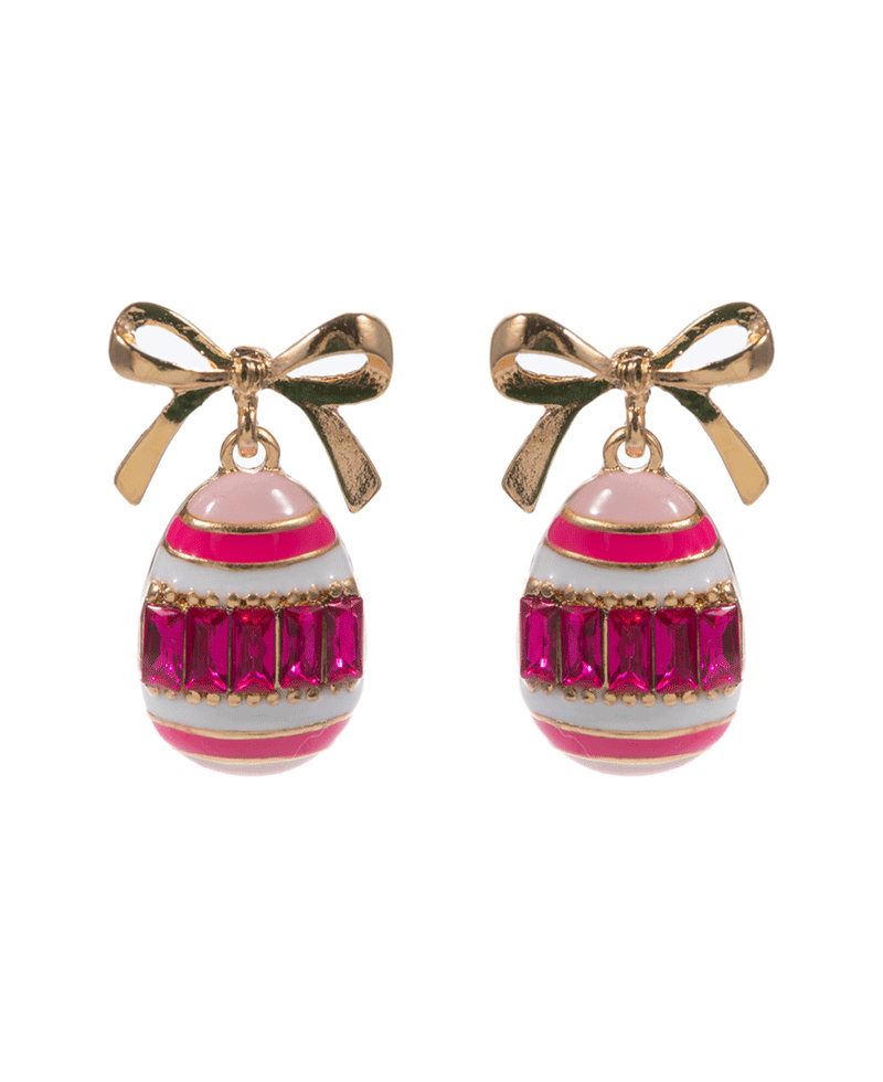 Enameled Easter Egg w/ Metal Bow Hypo Post Earring - 1.25"