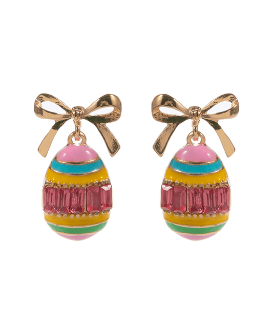Enameled Easter Egg w/ Metal Bow Hypo Post Earring - 1.25"