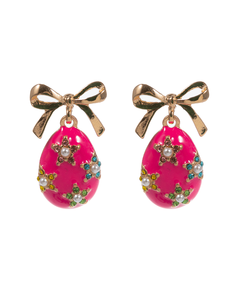 Enameled Easter Egg w/ Metal Bow Hypo Earring - 1.25"