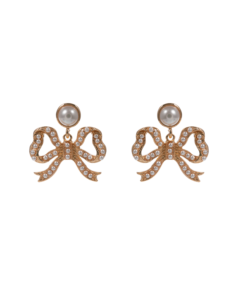 Pearl Paved Bow Hypo Titanium Post Earring - 1.25"