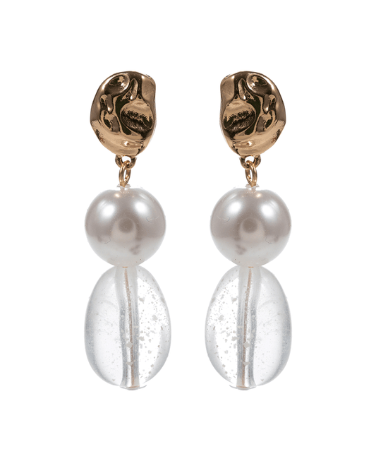 Clear Resin & Pearl Beads Hypo Post Earring - 1.75