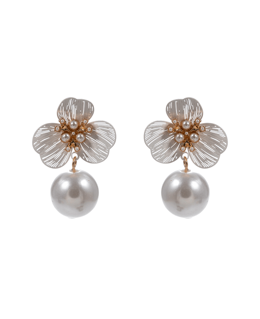 Coated Flower w/ Pearl Hypo Titanium Post Earring - 1.25"