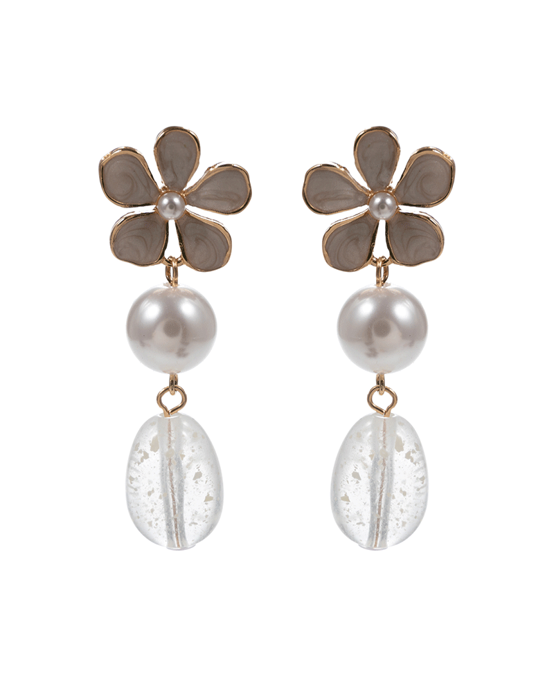 Enameled Flower w/ Pearl & Resin Hypo Post Earring - 2.0"