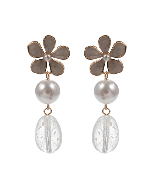 Enameled Flower w/ Pearl & Resin Hypo Post Earring - 2.0"