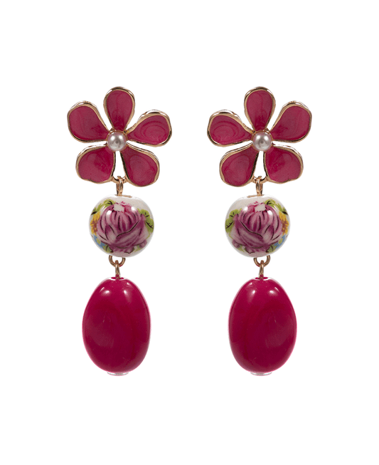 Enameled Flower w/ Ceramic & Resin Hypo Post Earring - 2.0"