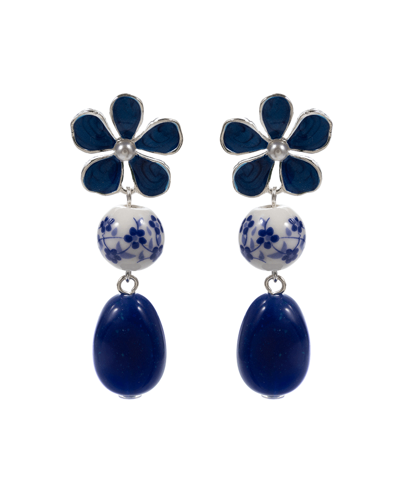 Enameled Flower w/ Ceramic & Resin Hypo Post Earring - 2.0"
