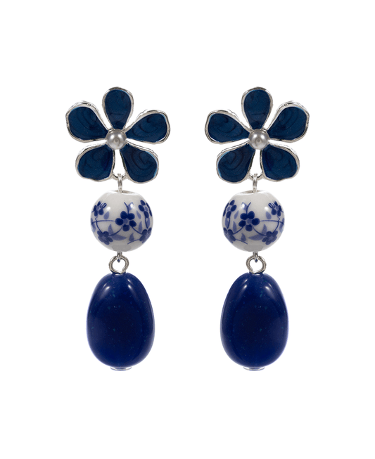 Enameled Flower w/ Ceramic & Resin Hypo Post Earring - 2.0"